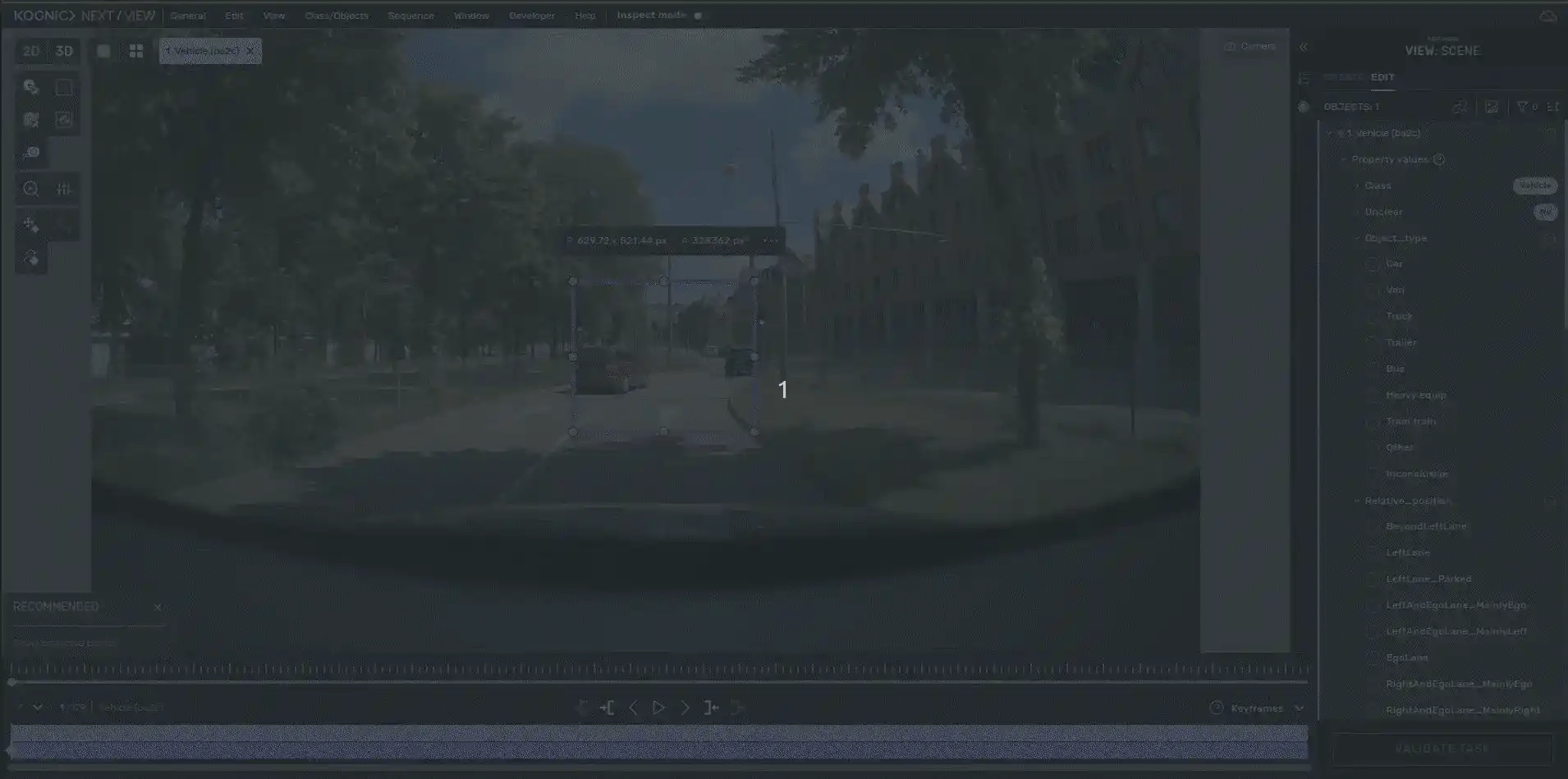 Kognic annotation platform interface demonstrating 2D object detection labeling for autonomous driving