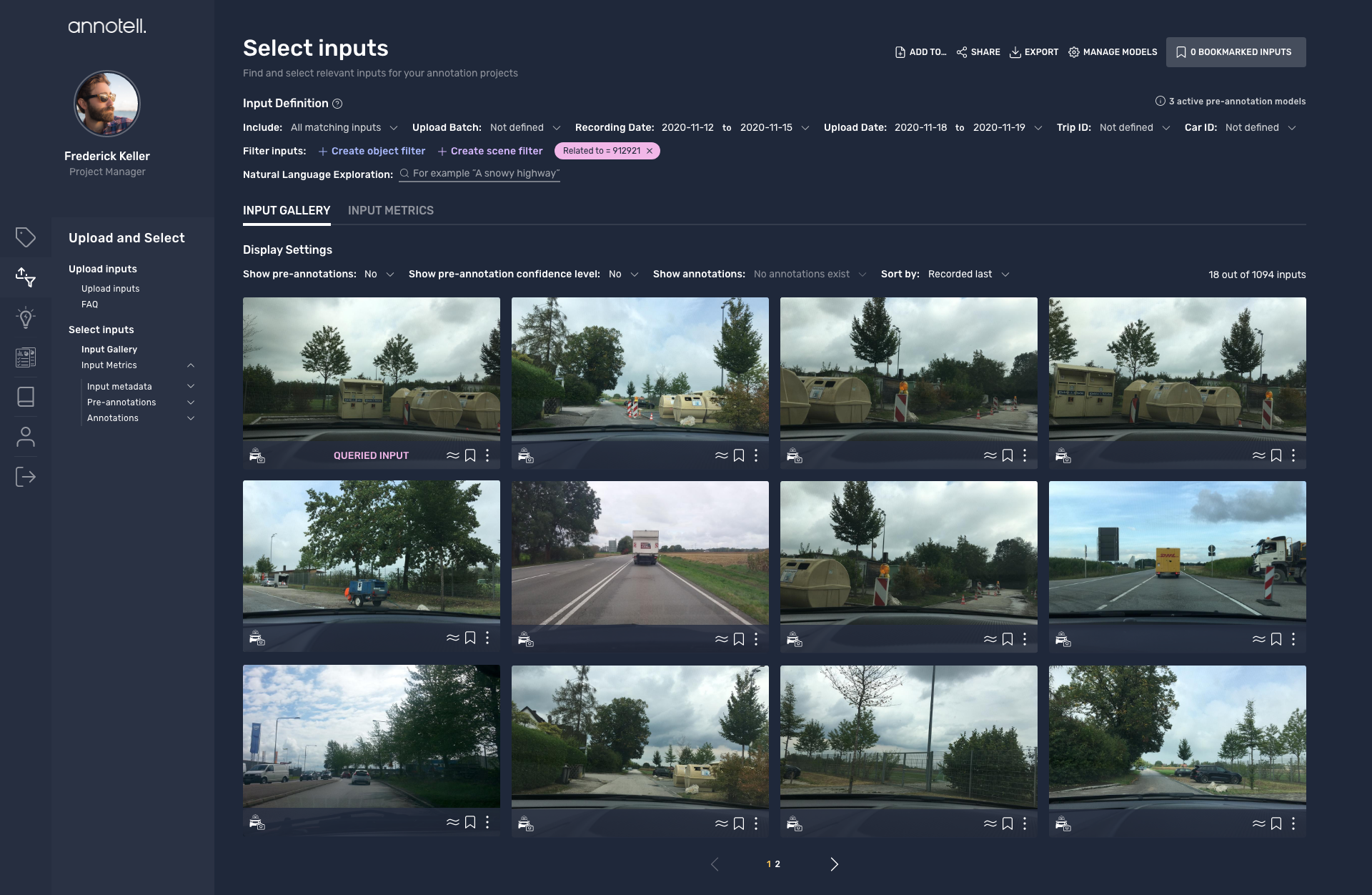 The results in our data for a search for similar objects as the recycling station. You can see that we find both more recycling stations as well as other interesting objects for labeling.