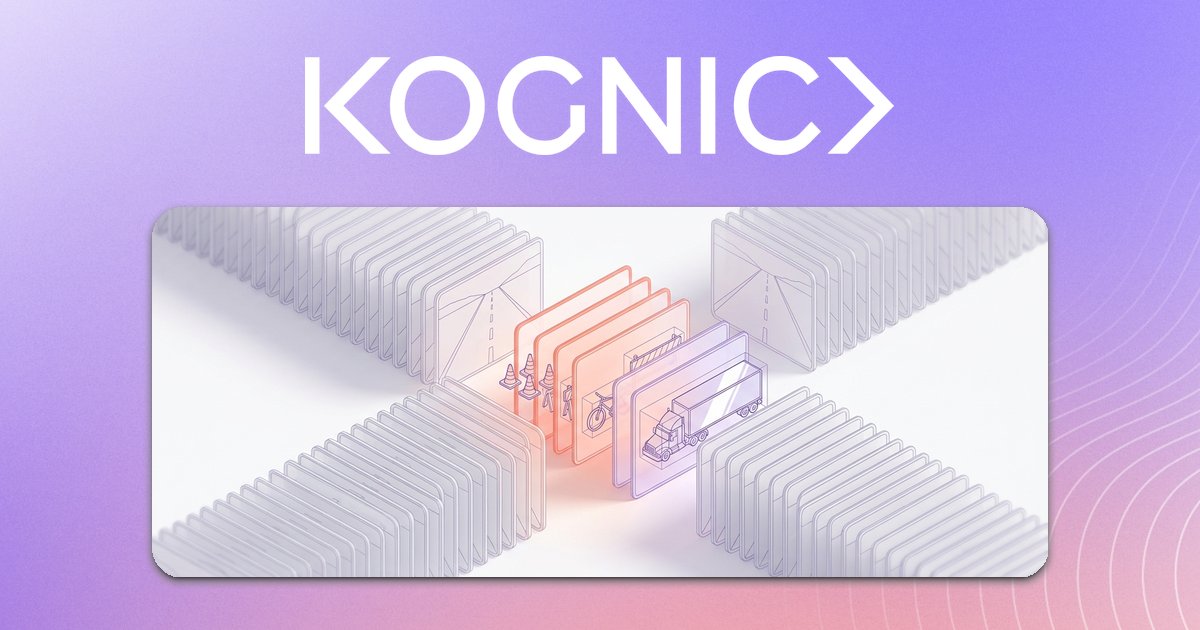 Isometric illustration of long rows of identical pale highway frames, with a few frames pulled out and glowing coral and purple, showing traffic cones, a cyclist and a truck