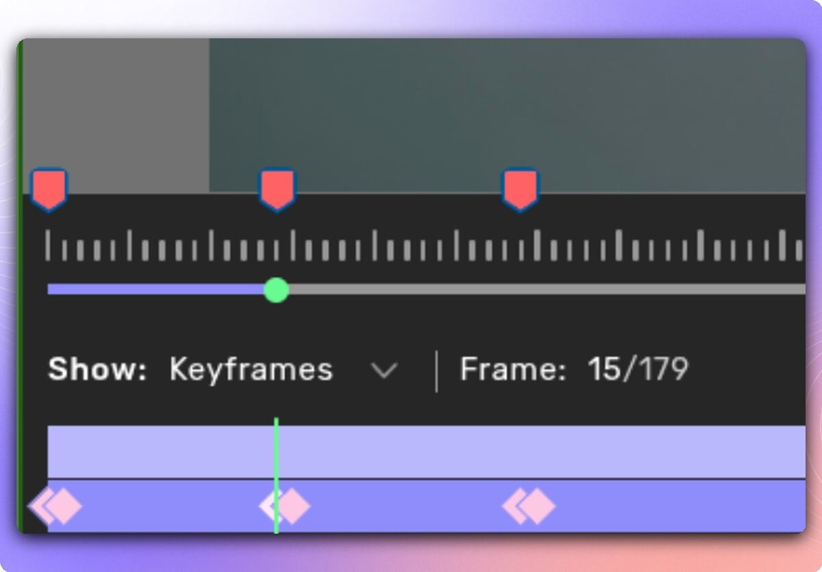 Kognic video bar with red scene event markers flagging single frames in a sequence