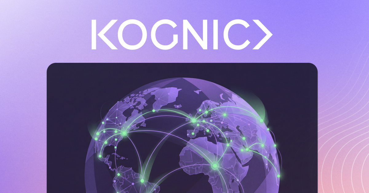 Abstract globe visualization showing Kognic's global annotation network with connected nodes across four continents, representing production-scale operations delivering over 100 million annotations